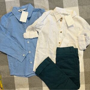 NEW 3pc H&M white,gingham long sleeve shirt & pants outfits set for boys kids